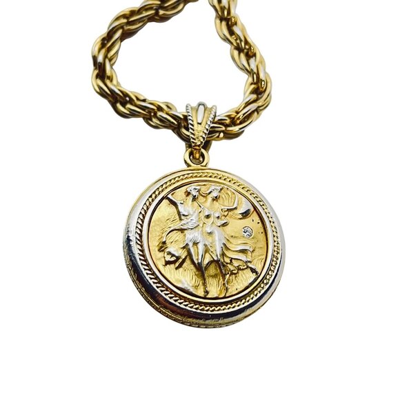 Jackie Kennedy Chunky Gold Tone Rope Chain Necklace W/Reversible Pendant (6002) - Picture 7 of 9